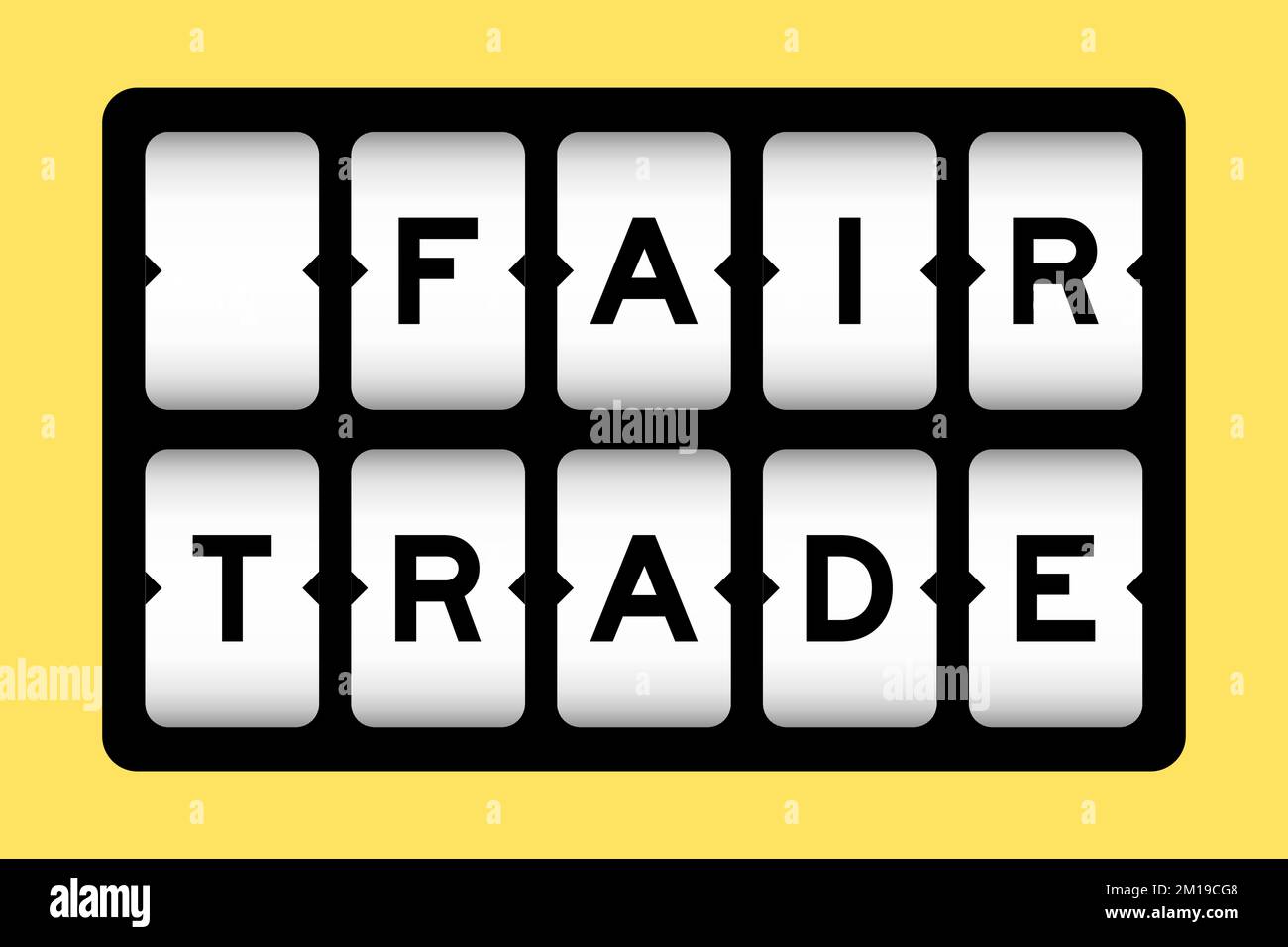 Black color in word fair trade on slot banner with yellow color background Stock Vector