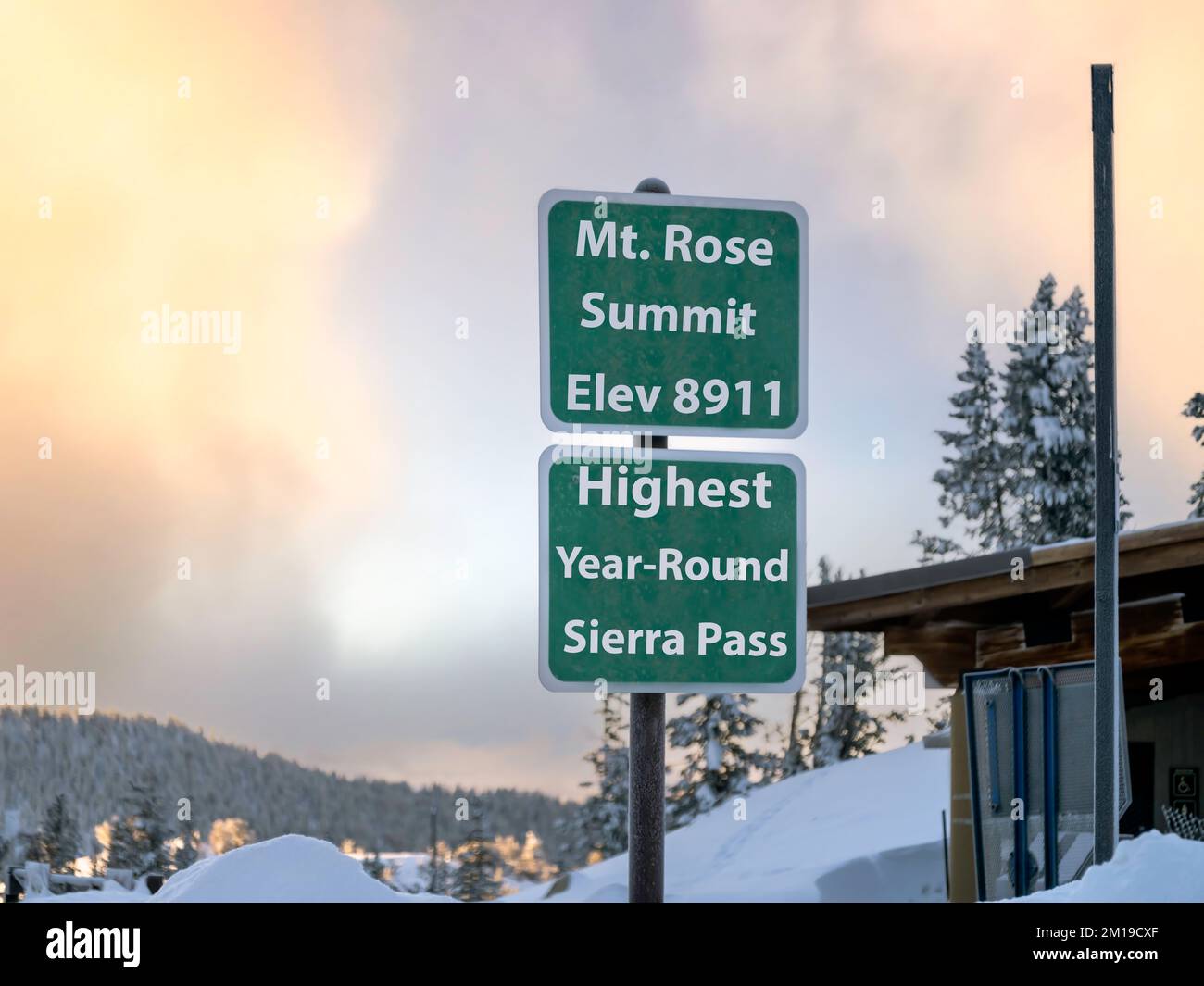Mt. Rose Summit Elevation sign along the Mt. Rose highway in Nevada