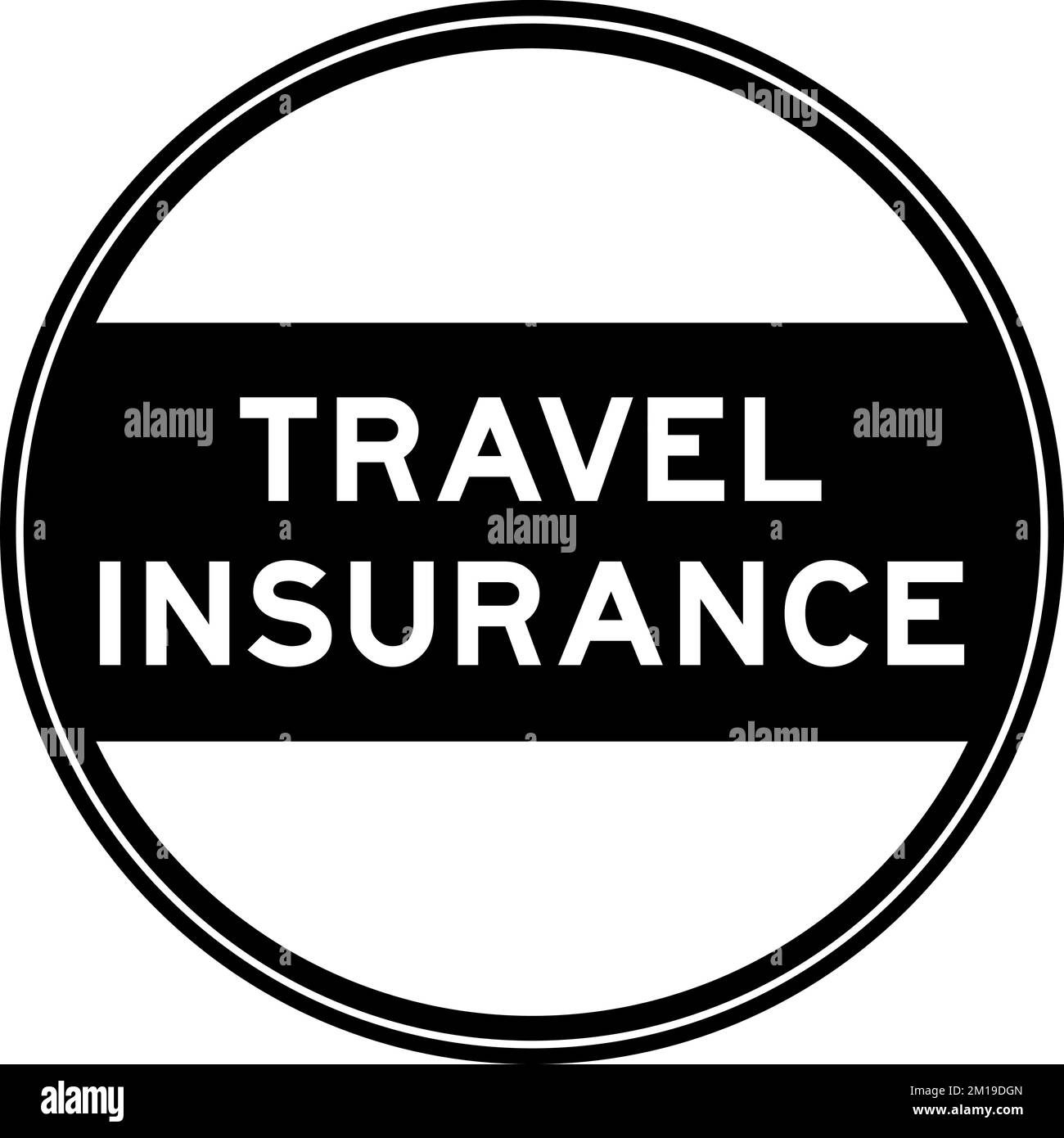 Black color round seal sticker in word travel insurance on white