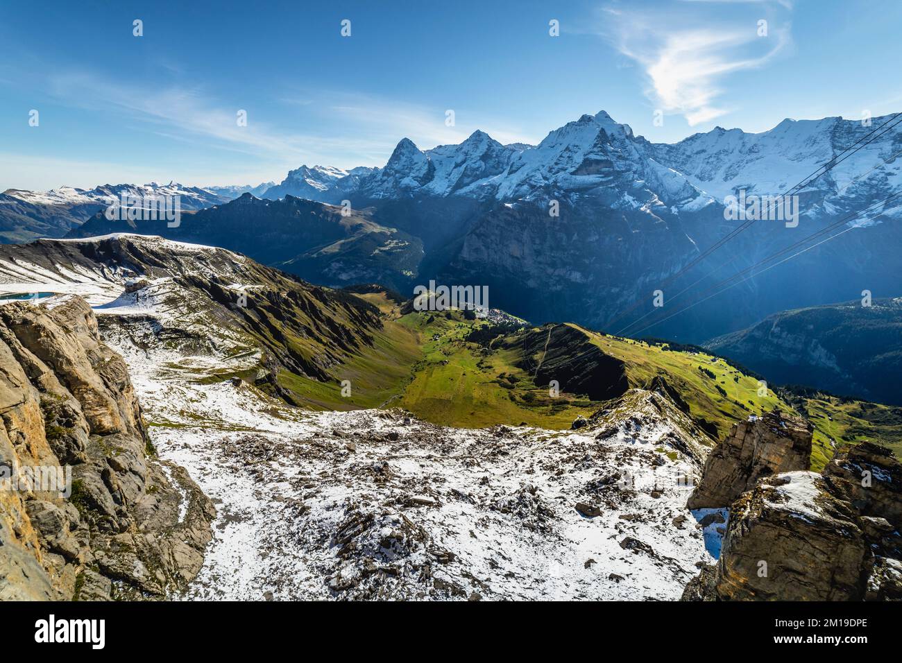 Top of the Schilthorn and view of Bernese Swiss alps, Switzerland Stock Photo