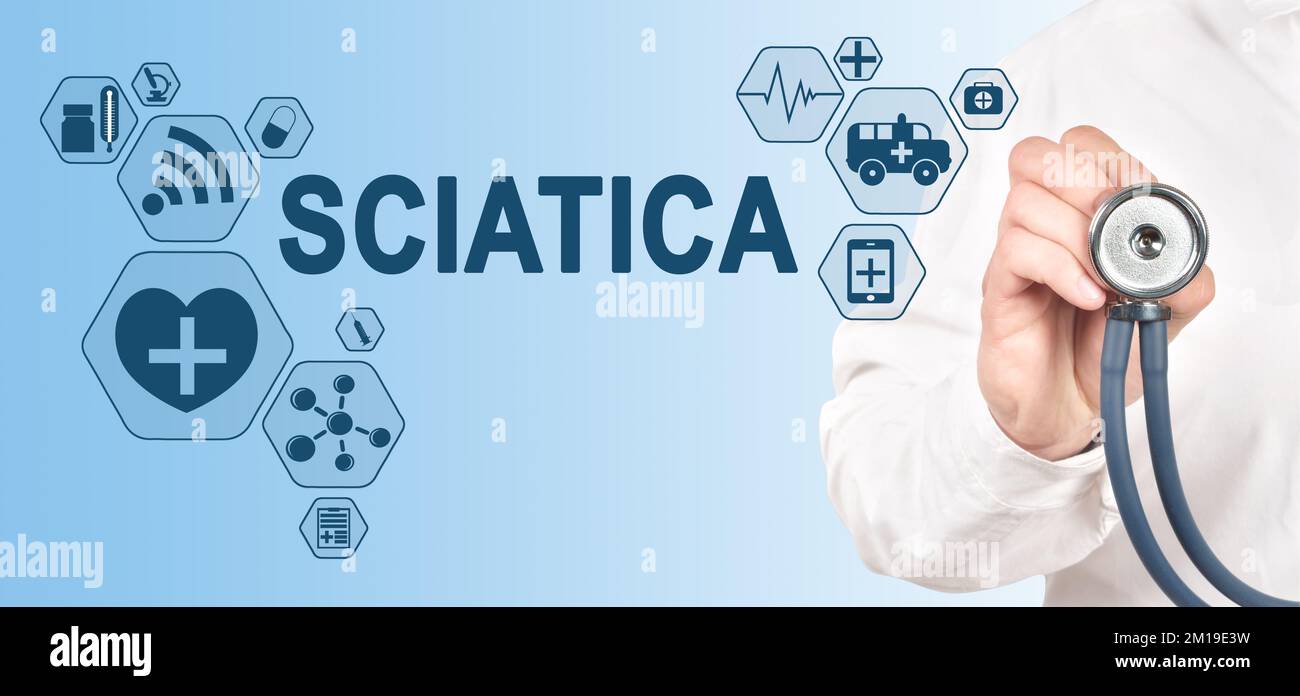Sciatica diagnosis medical and healthcare concept. Doctor with
