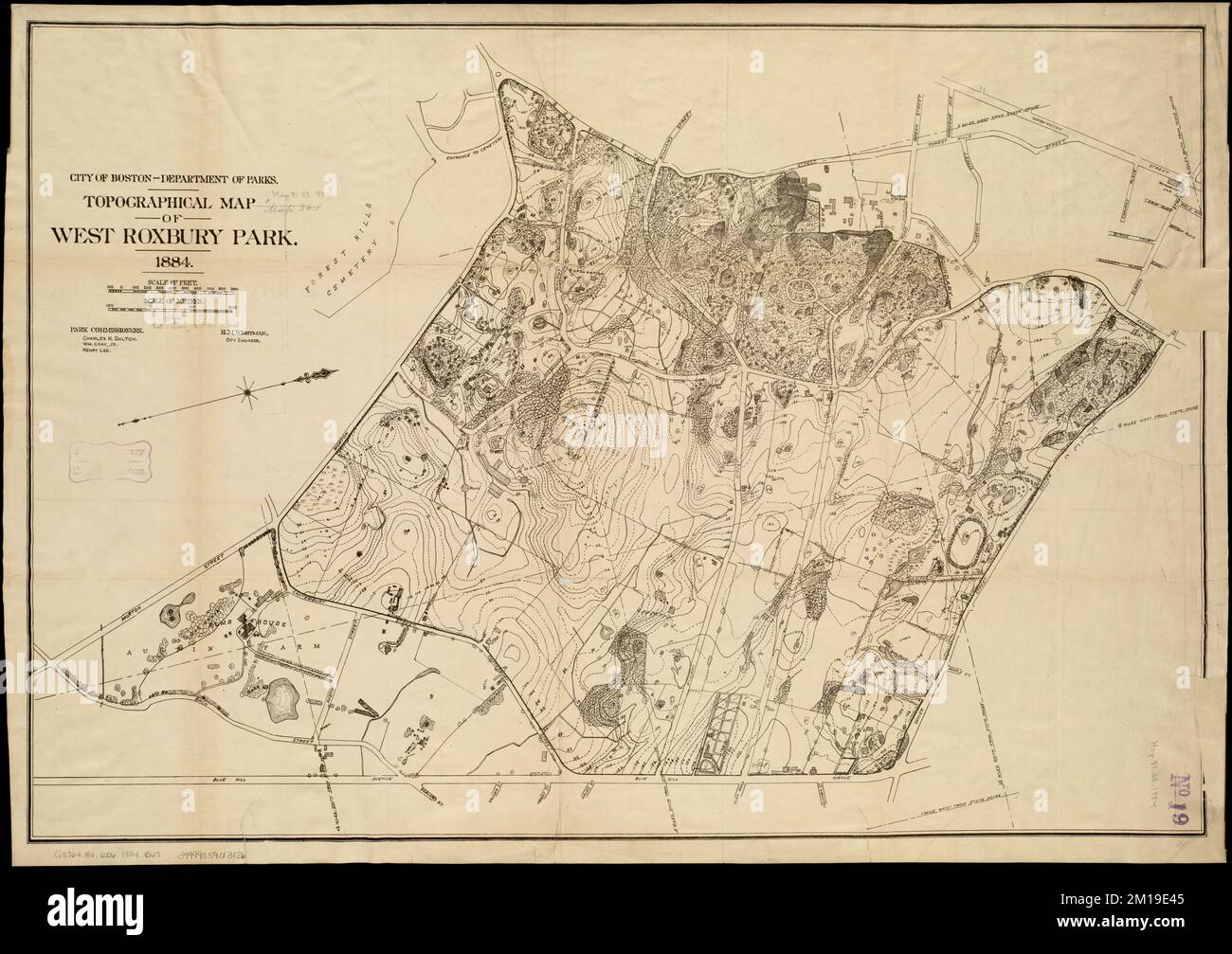 Topographical map of West Roxbury park , Parks, Massachusetts, Boston