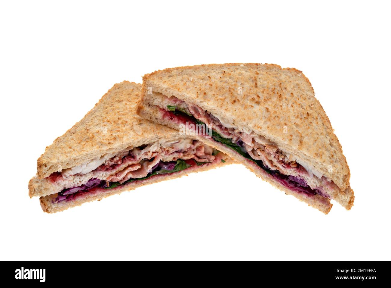 Christmas themed sausage of roast turkey, bacon, stuffing, red cabbage