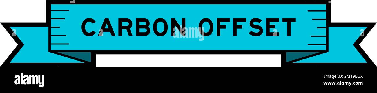 Ribbon Label Banner With Word Carbon Offset In Blue Color On White 