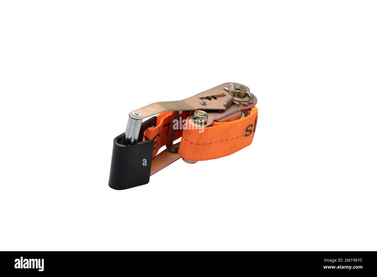 A scroll of orange cargo straps to tie cars with stainless buckles