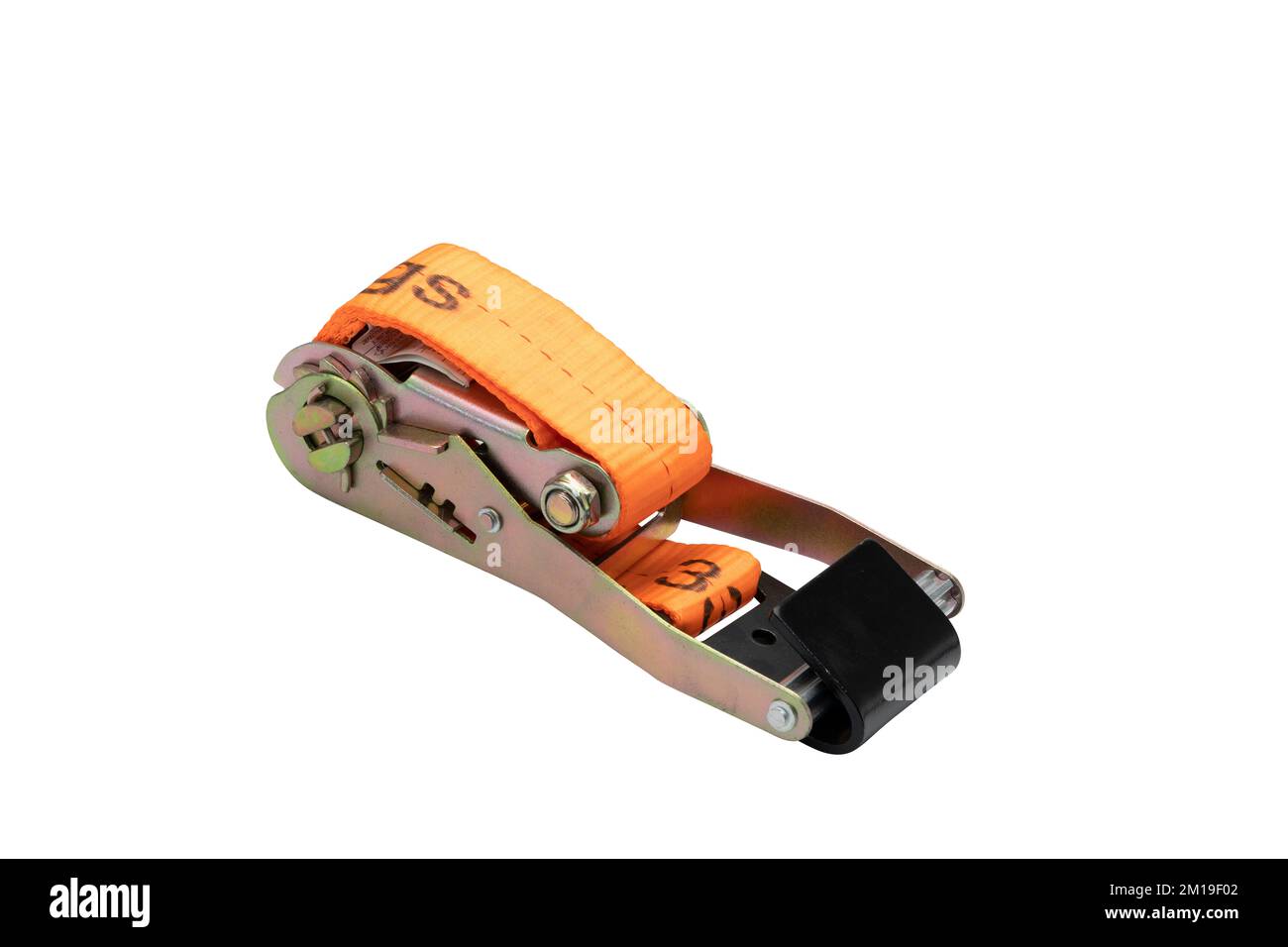 A scroll of orange cargo straps to tie cars with stainless buckles