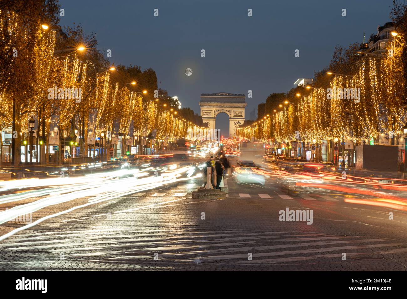 View of the Arc-De-Triomphe and Avenue des Champs Elysees with ...