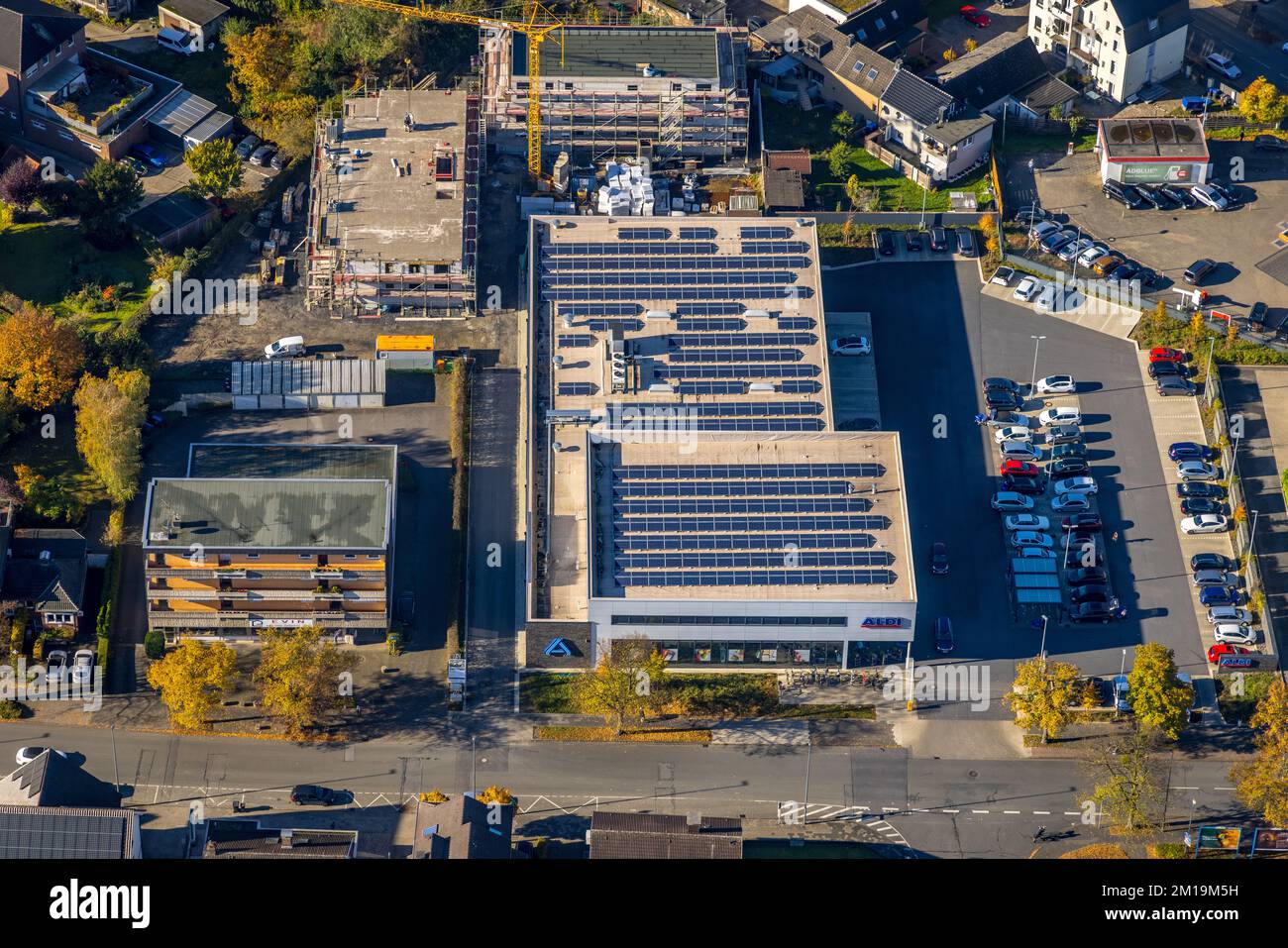 Aerial view, construction site and new building Heessener Gärten at