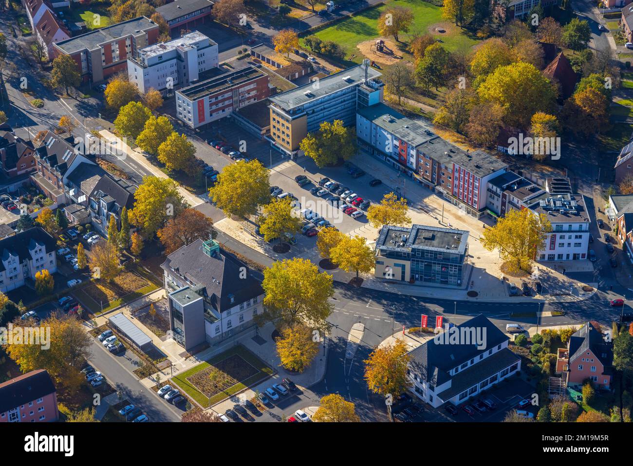 Aerial view, city hall Bürgeramt Heessen at Amtsstraße and redesign