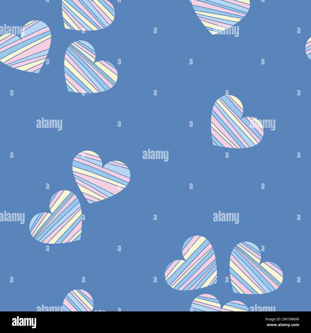 Pastel hearts with lines on blue background seamless pattern Stock Vector