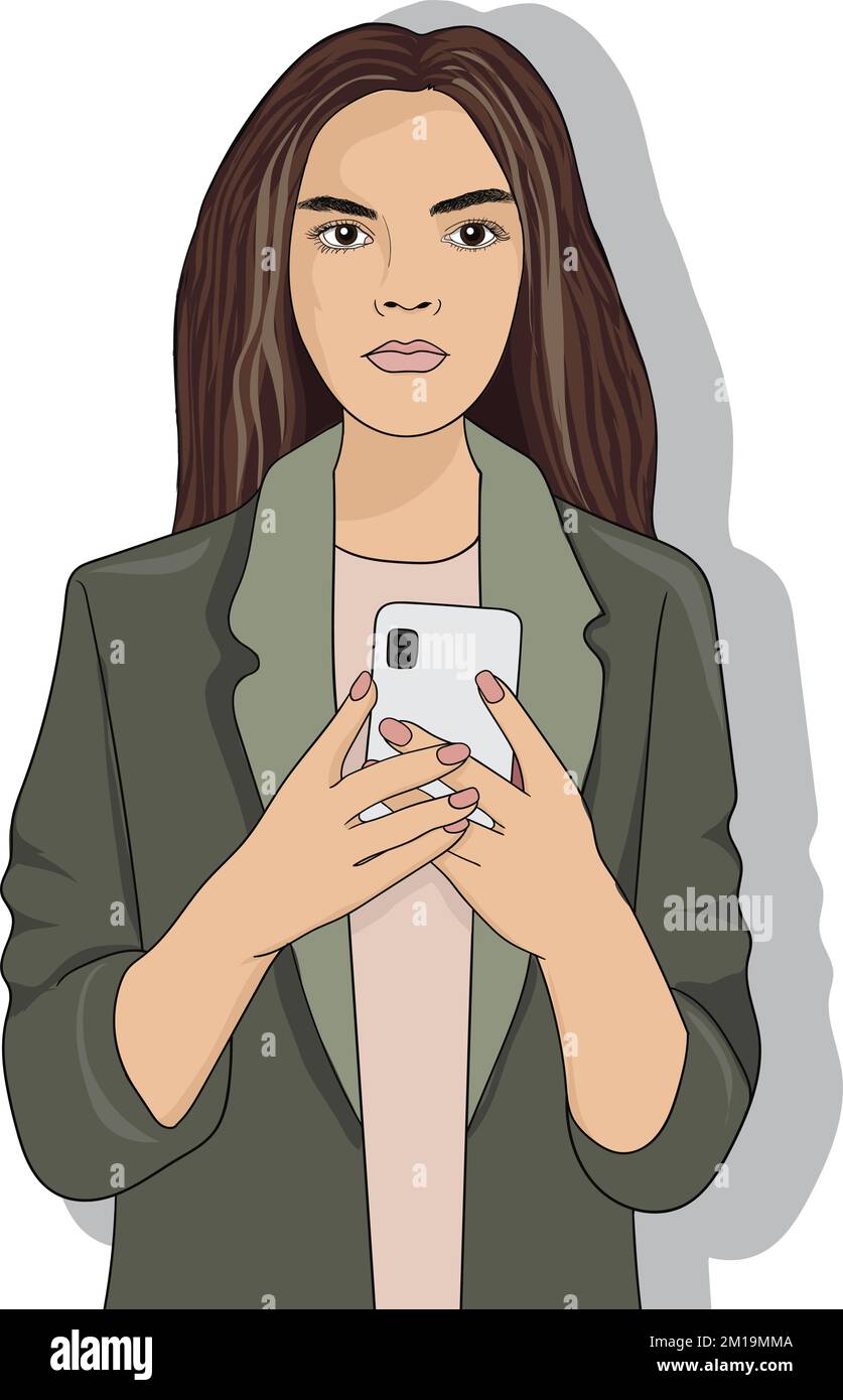 Girl with a mobile phone vector illustration Stock Vector