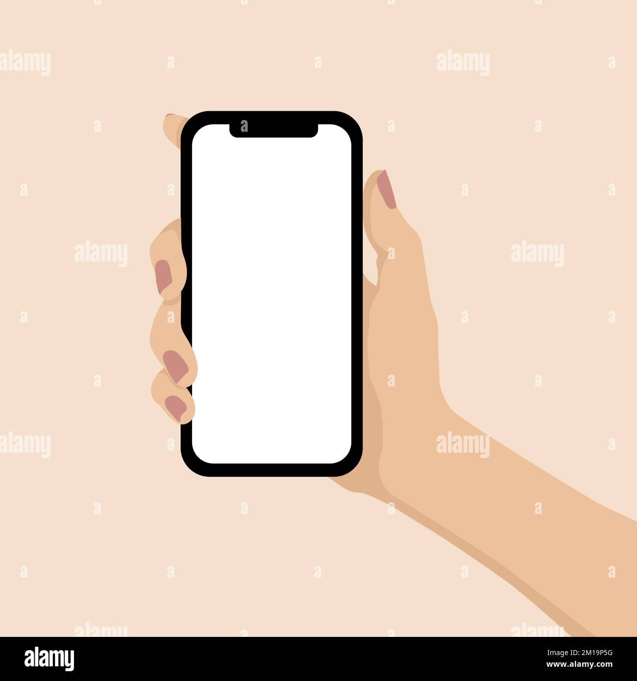 Woman hand holding a smartphone with a blank screen—flat vector ...