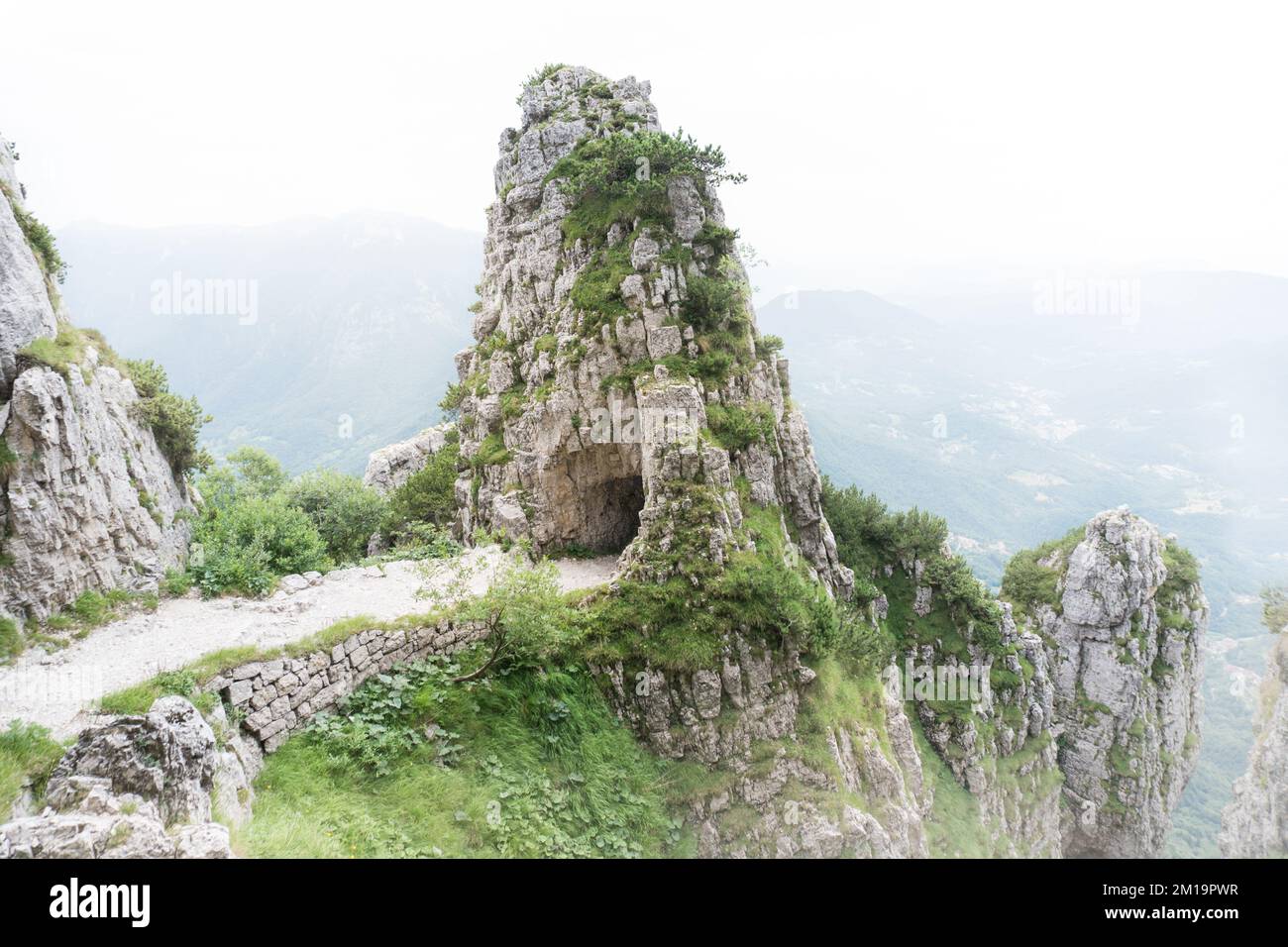 The road of the 52 tunnels is a military mule track built during the First World War on the Pasubio massif in Italy Stock Photo