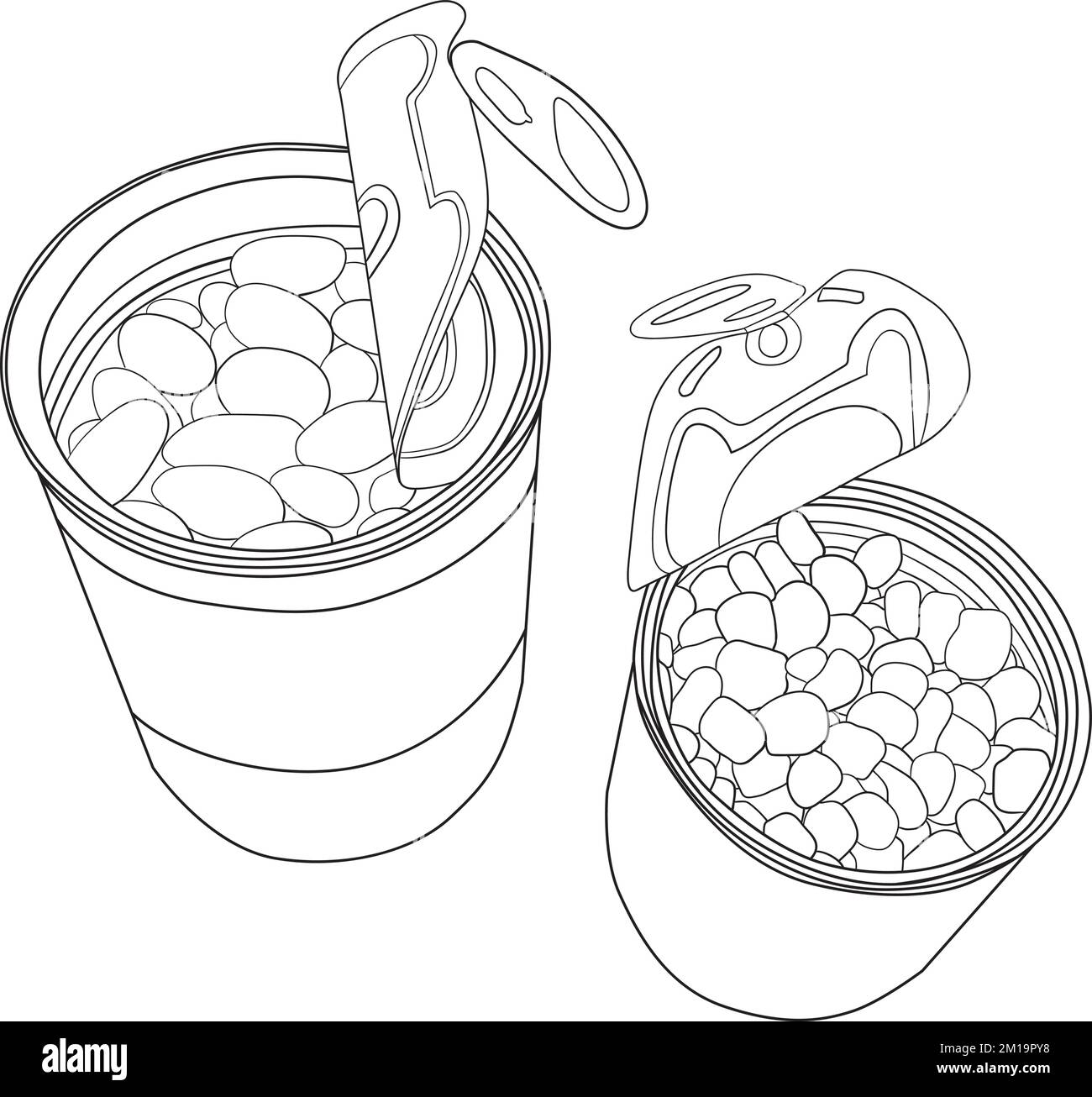 Canned sweet corn and beans, black line vector illustration Stock