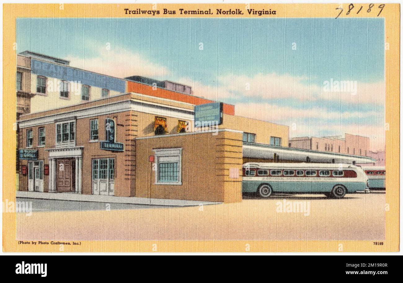 Trailways Bus Terminal, Norfolk, Virginia , Tichnor Brothers Collection