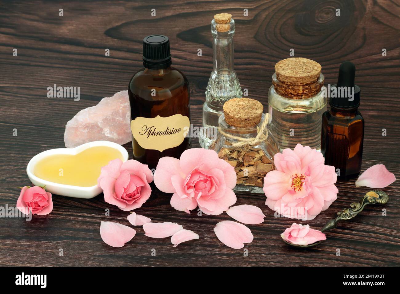 Aphrodisiac concoction for magic love potion spell. Saw palmetto herb