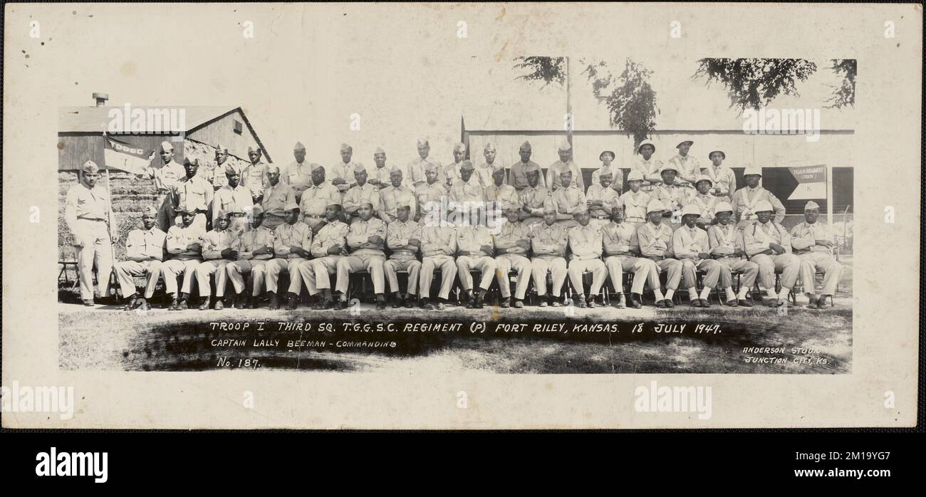 Troop 'I' Third Sq. T.G.G.S.C. Regiment (P) Fort Riley, Kansas, Captain Lally Beeman - commanding, no. 187 , Soldiers, Military officers. Jack Miller Collection Stock Photo