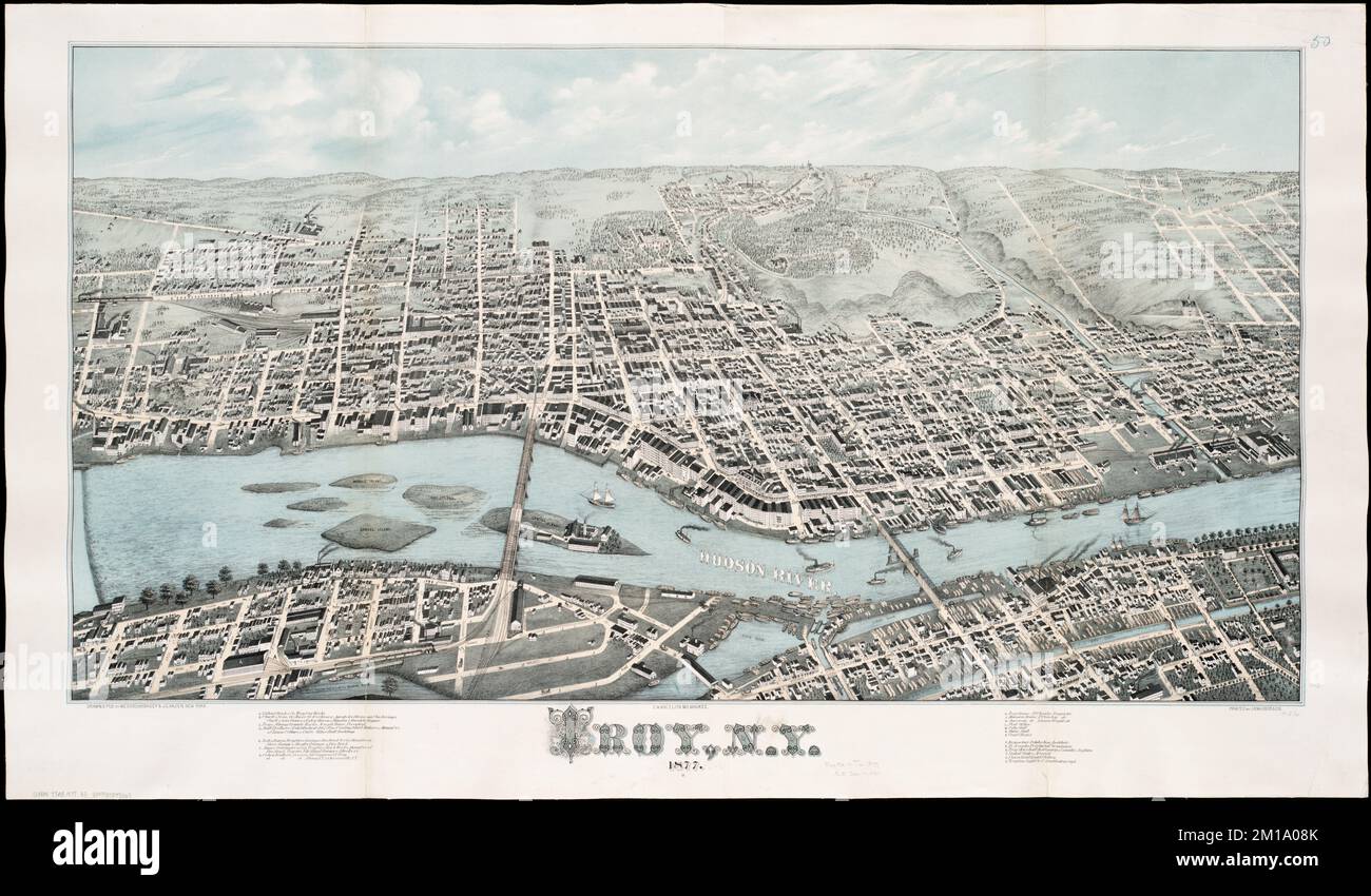 Troy, N.Y : 1877 , Troy N.Y., Aerial views Norman B. Leventhal Map Center Collection Stock Photo