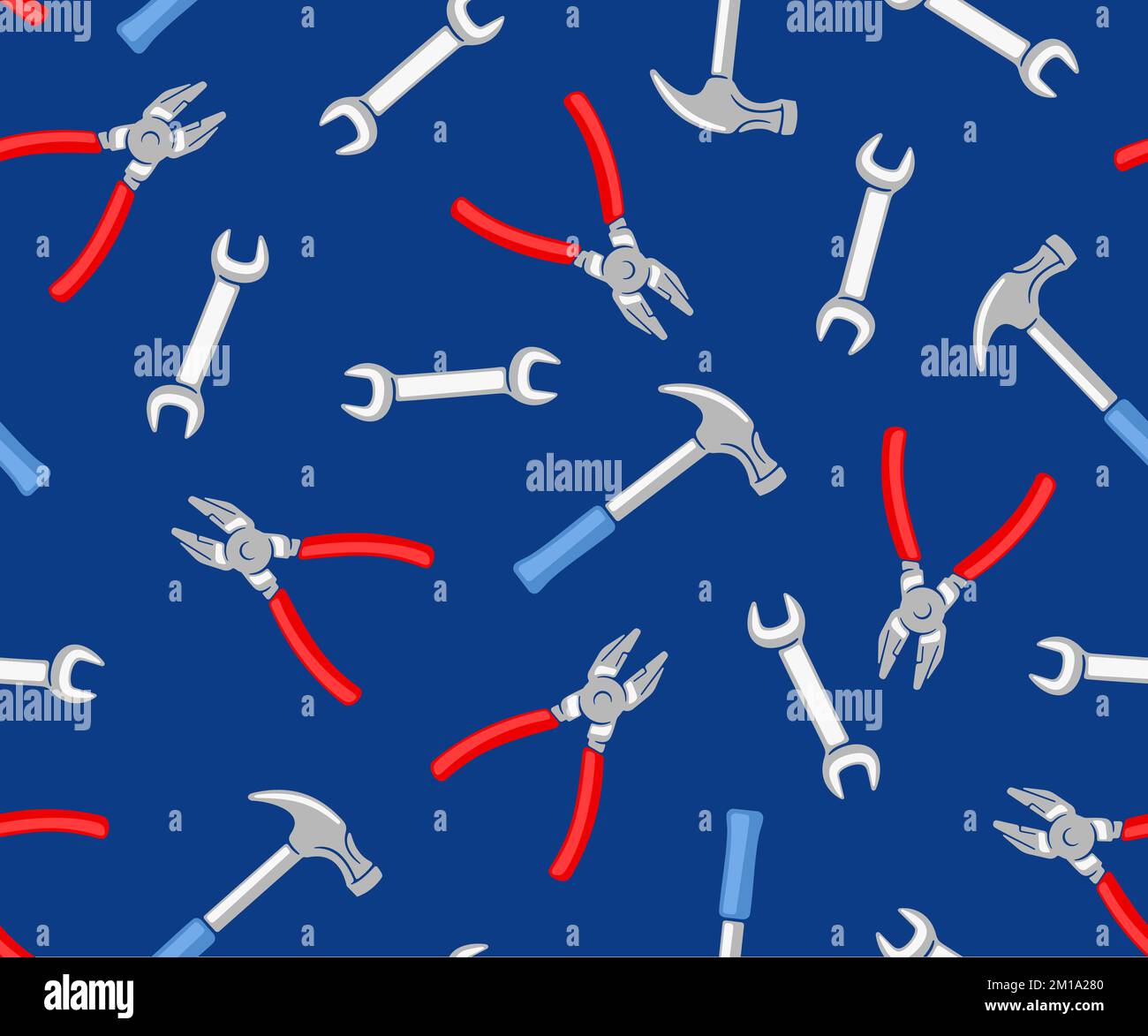 Pliers, hammer, wrench, workshop and auto repair shop, seamless vector background, pattern. Repair, repairing, tools and mechanical Stock Vector