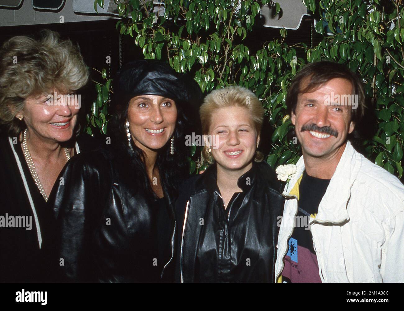 **FILE PHOTO** Georgia Holt, Mother of Cher, Has Passed Away. Cher, Mother, Georgia Holt, Chastity Bono, Sonny Bono on April 1983 Credit: Ralph Dominguez/MediaPunch Stock Photo