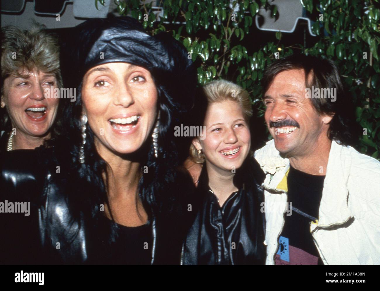 **FILE PHOTO** Georgia Holt, Mother of Cher, Has Passed Away. Cher, Mother, Georgia Holt, Chastity Bono, Sonny Bono on April 1983 Credit: Ralph Dominguez/MediaPunch Stock Photo