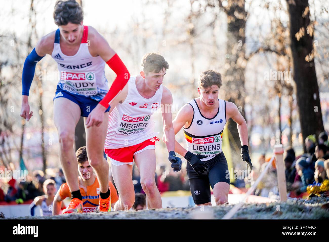 Belgian Mathis Lievens pictured in action during the U20 men's race at the European Cross Country Championships, in Piemonte, Italy, Sunday 11 December 2022. BELGA PHOTO JASPER JACOBS Stock Photo