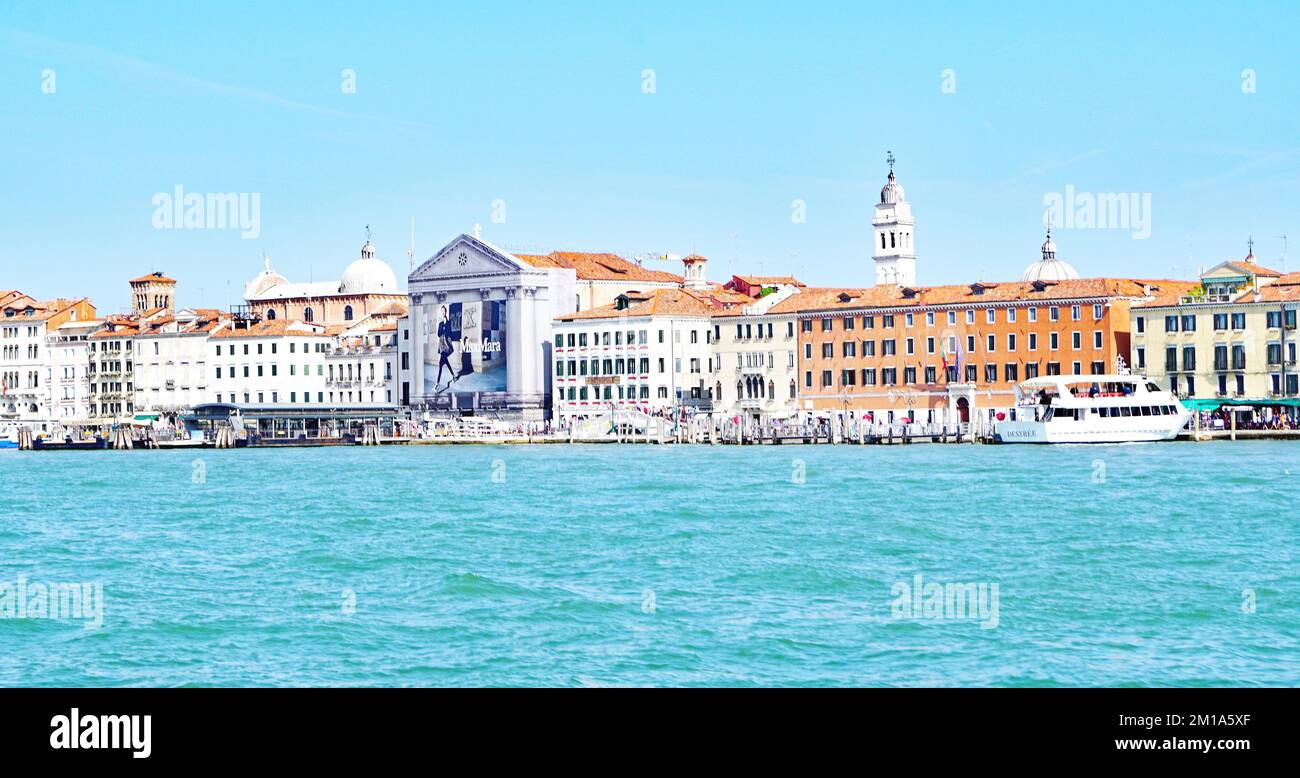 Panoramic of the city of Venice from a tour boat, Italy, Europe Stock ...
