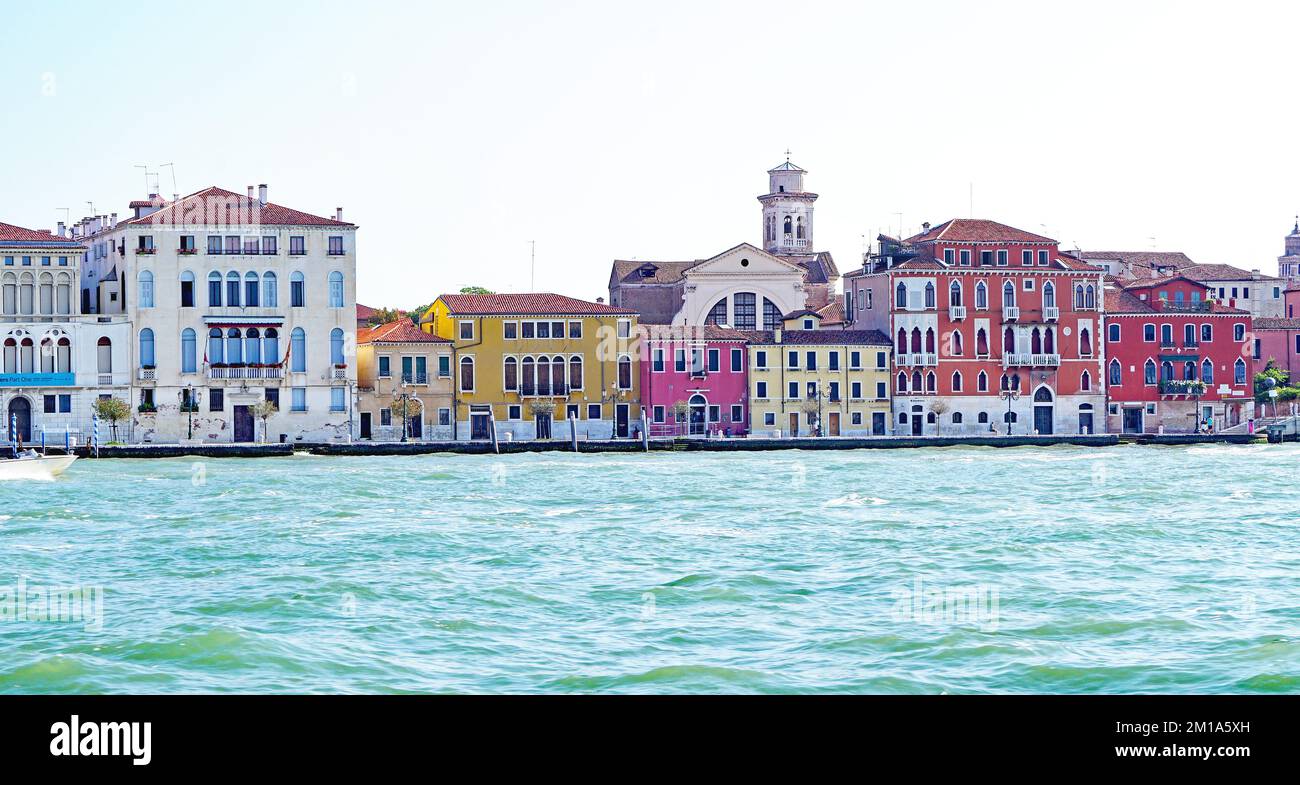 Panoramic of the city of Venice from a tour boat, Italy, Europe Stock ...