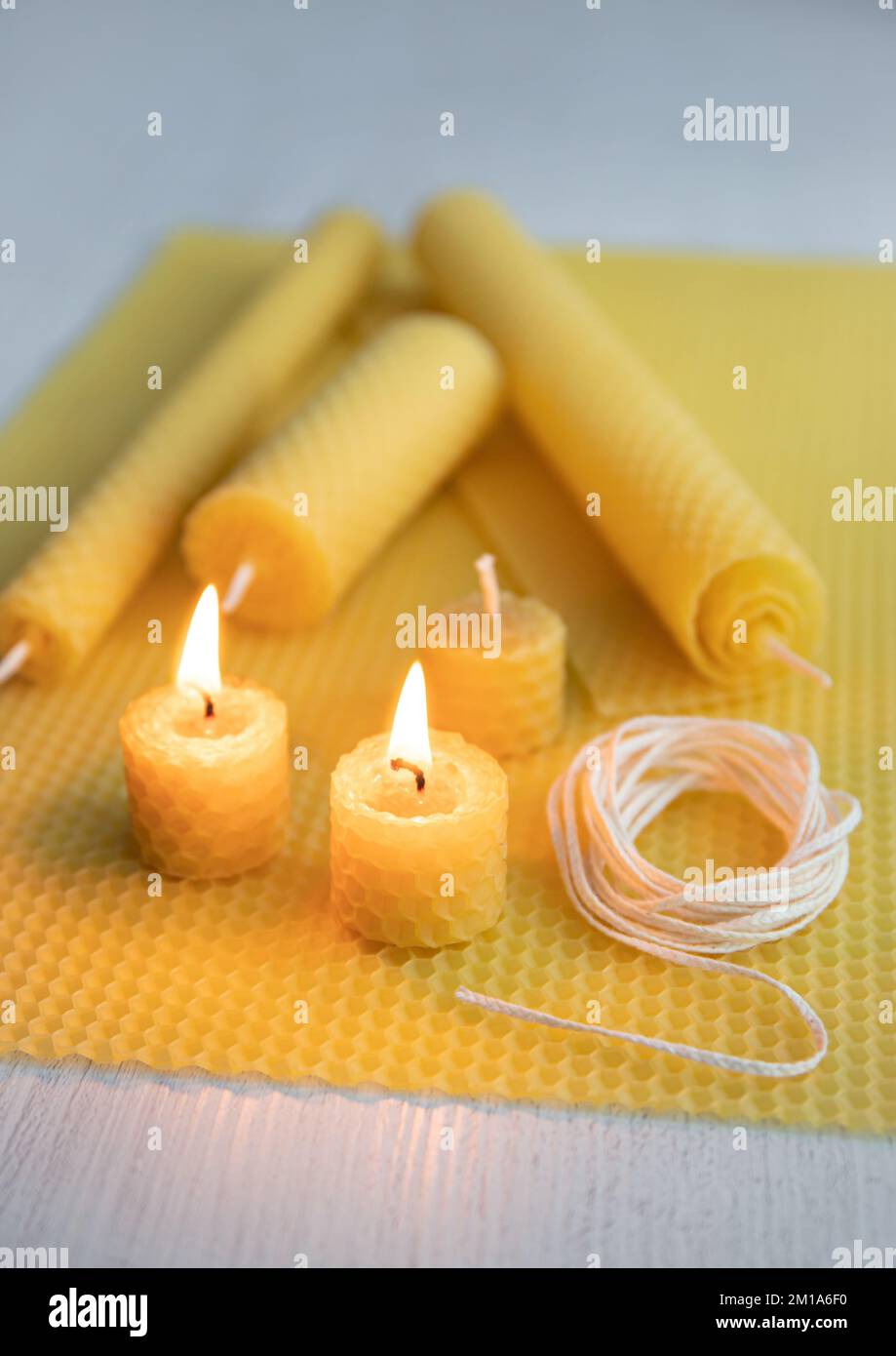 Candles With Pattern In The Shape Of Beeswax Alveoli Stock Photo - Download  Image Now - iStock
