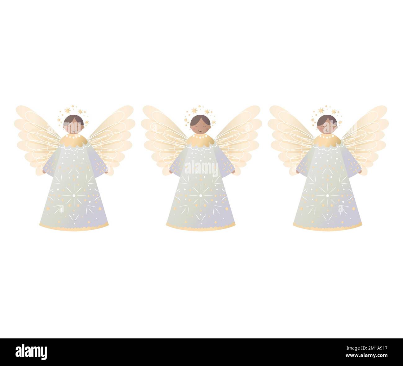 starry herald angel. Beautiful and delicate Christmas angel with wings in warm golden shades Stock Photo