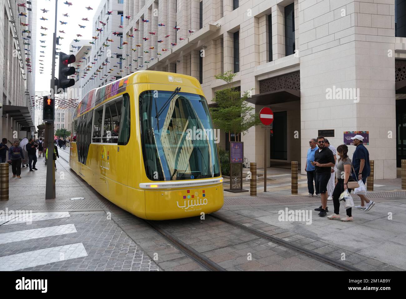Doha Qatar, December 14, 2022, Electric train in the center of the