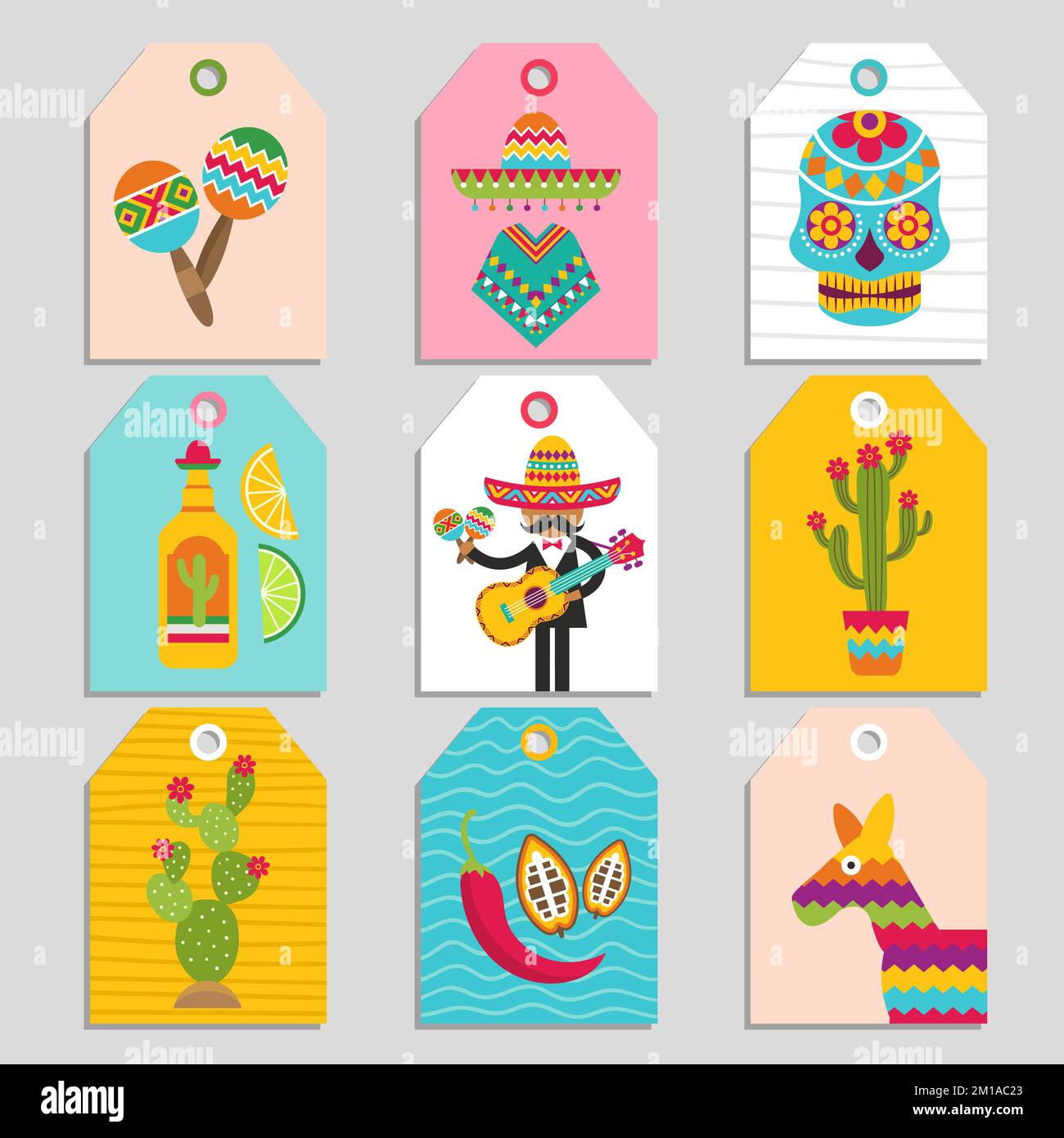 Mexican cards. authentic design tags with mexican symbols. Vector prints templates Stock Vector