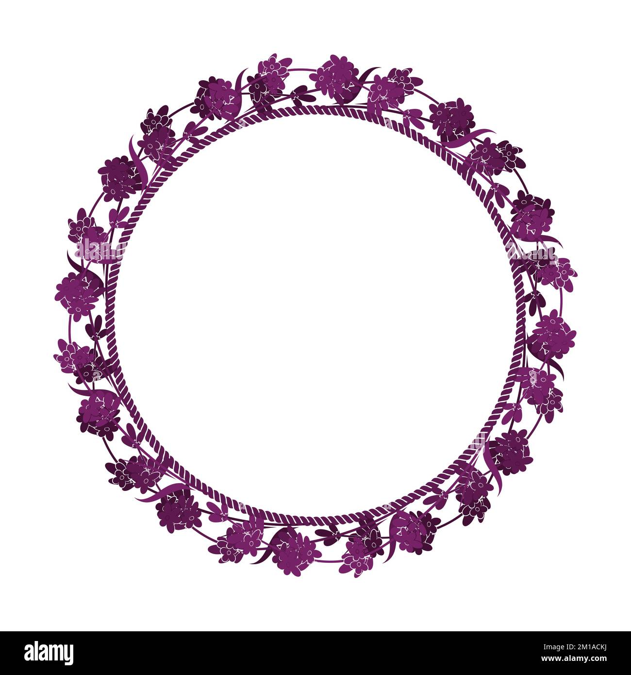 Round frame of rope with branch and flower of lavender. Vector illustration on a white background. Stock Vector