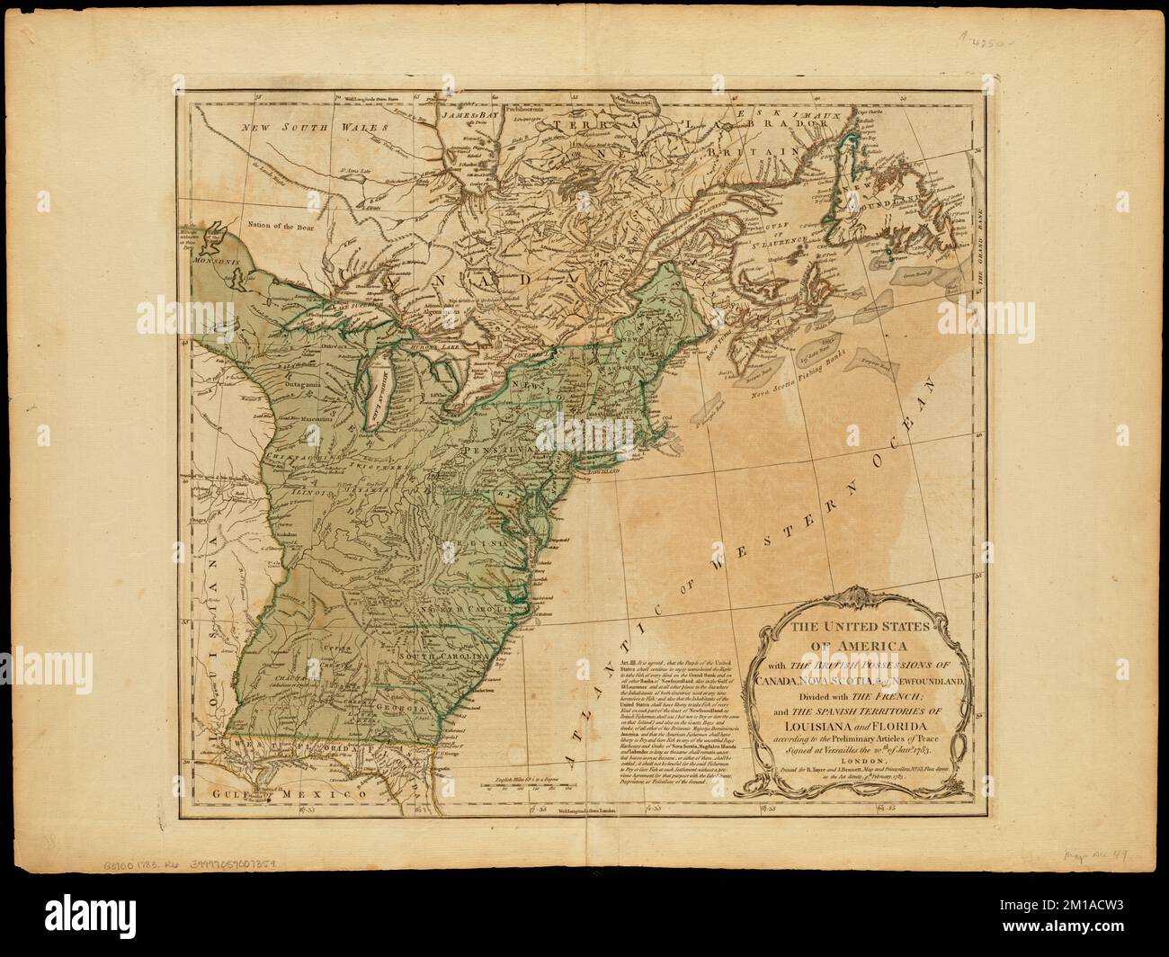 The United States of America with - The United States Of America With The British Possessions Of Canada Nova Scotia Of Newfoundland Divided With The French And The Spanish Territories Of Louisiana And Florida According To The Preliminary Articles Of Peace Signed At Versailles The 20th Of Jany 1783 United States Maps Early Works To 1800 Norman B Leventhal Map Center Collection 2M1ACW3 