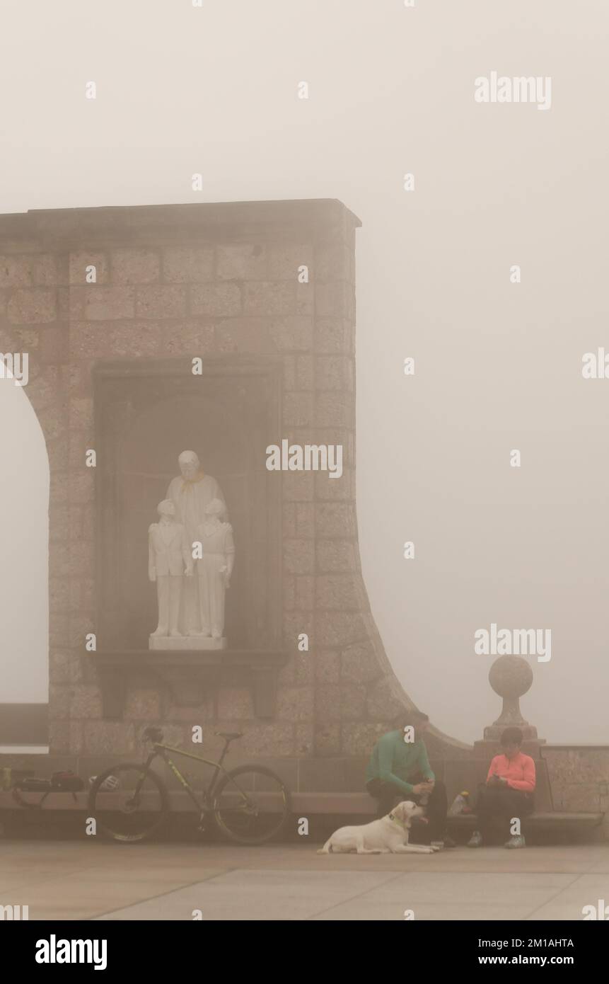 Montserrat Monastery in Morning Fog Stock Photo