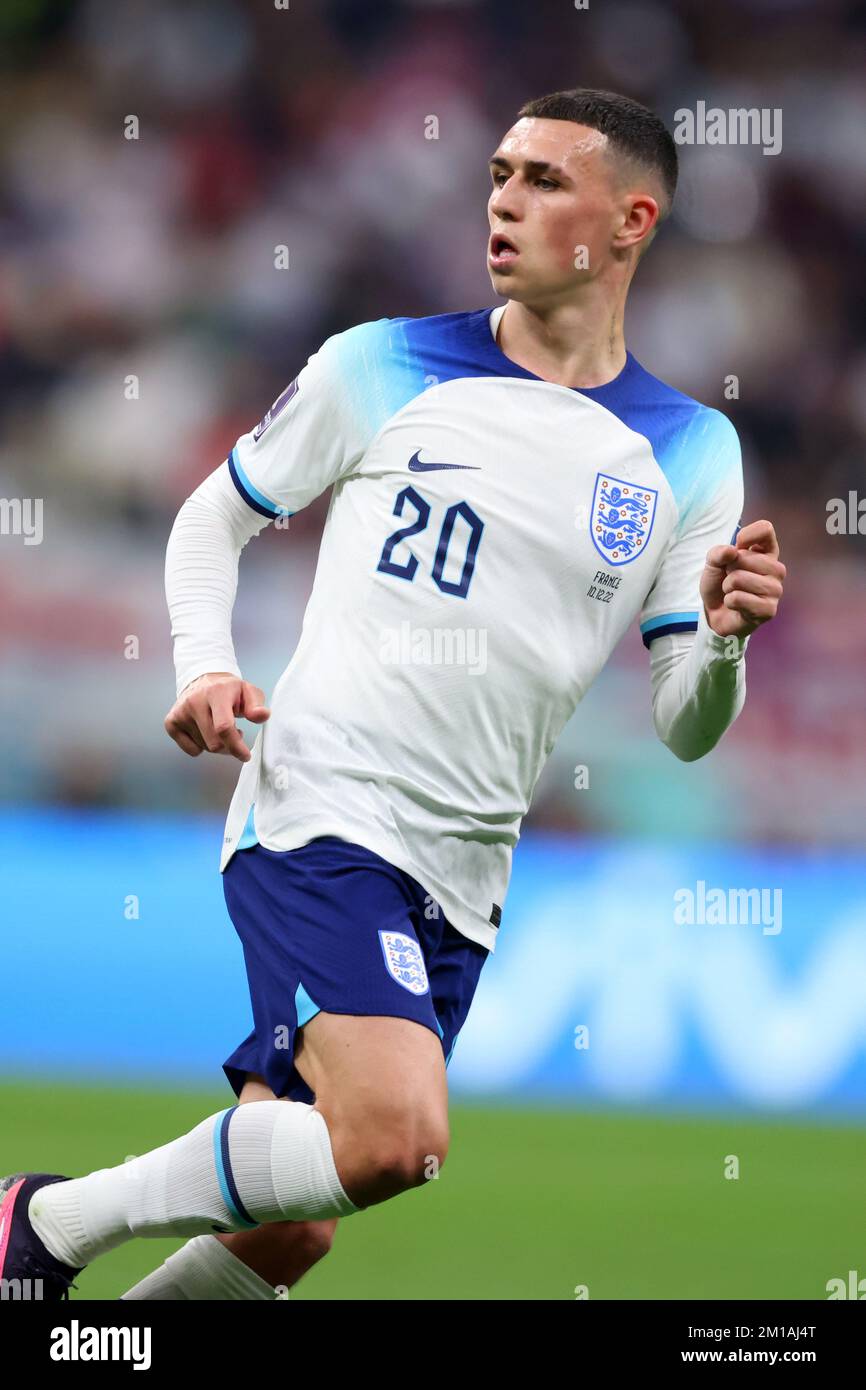 AL KHOR, QATAR - DECEMBER 10:  FIFA World Cup Qatar 2022 quarter final match between England and France at Al Bayt Stadium on December 10, 2022 in Al Khor, Qatar.  England - Frankreich 1:2 Phil Foden of England  Fussball WM  2022 in Qatar  FIFA Football World Cup 2022 © diebilderwelt / Alamy Stock Stock Photo