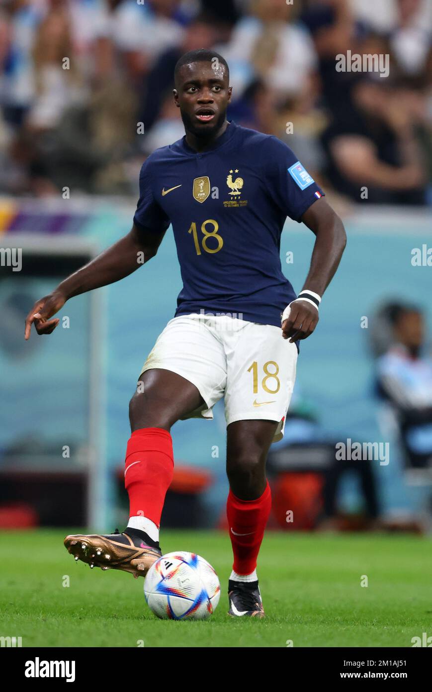 AL KHOR, QATAR - DECEMBER 10:  FIFA World Cup Qatar 2022 quarter final match between England and France at Al Bayt Stadium on December 10, 2022 in Al Khor, Qatar.  England - Frankreich 1:2  Dayot Upamecano of France  Fussball WM  2022 in Qatar  FIFA Football World Cup 2022 © diebilderwelt / Alamy Stock Stock Photo