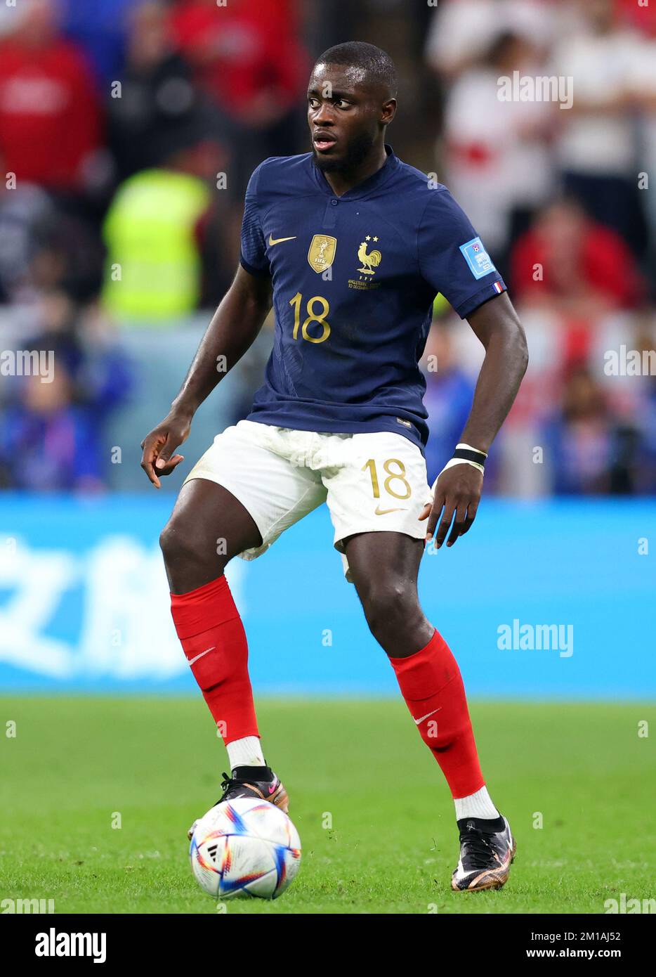 AL KHOR, QATAR - DECEMBER 10:  FIFA World Cup Qatar 2022 quarter final match between England and France at Al Bayt Stadium on December 10, 2022 in Al Khor, Qatar.  England - Frankreich 1:2  Dayot Upamecano of France  Fussball WM  2022 in Qatar  FIFA Football World Cup 2022 © diebilderwelt / Alamy Stock Stock Photo