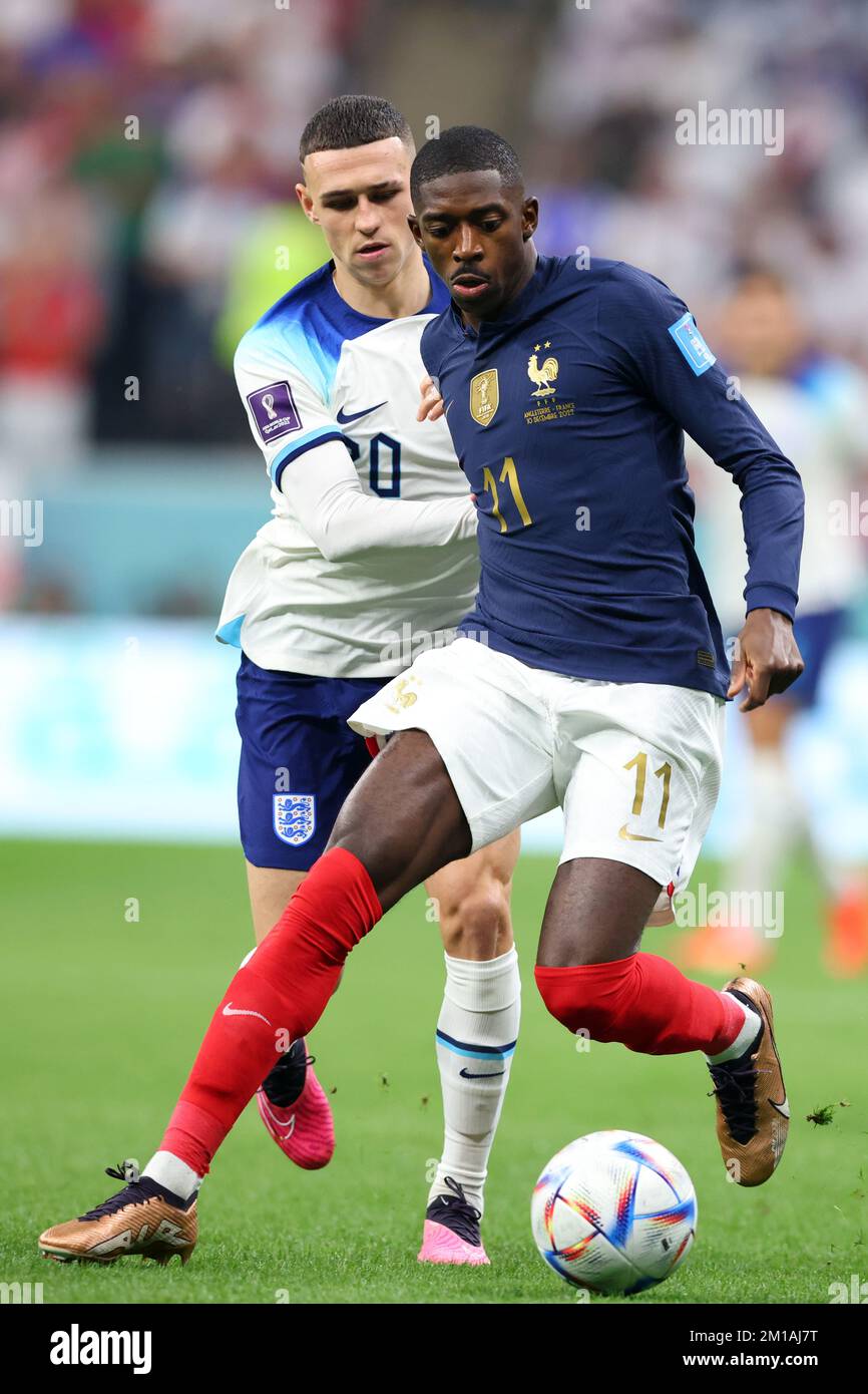 AL KHOR, QATAR - DECEMBER 10:  FIFA World Cup Qatar 2022 quarter final match between England and France at Al Bayt Stadium on December 10, 2022 in Al Khor, Qatar.  England - Frankreich 1:2  Ousmane Dembele of France  Fussball WM  2022 in Qatar  FIFA Football World Cup 2022 © diebilderwelt / Alamy Stock Stock Photo