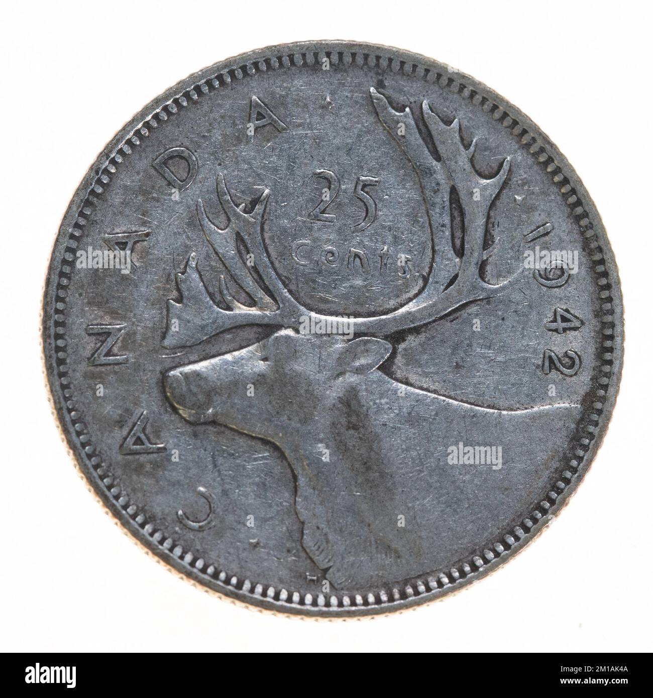 Canada 1942 Silver Quarter Moose Side Reverse Stock Photo Alamy