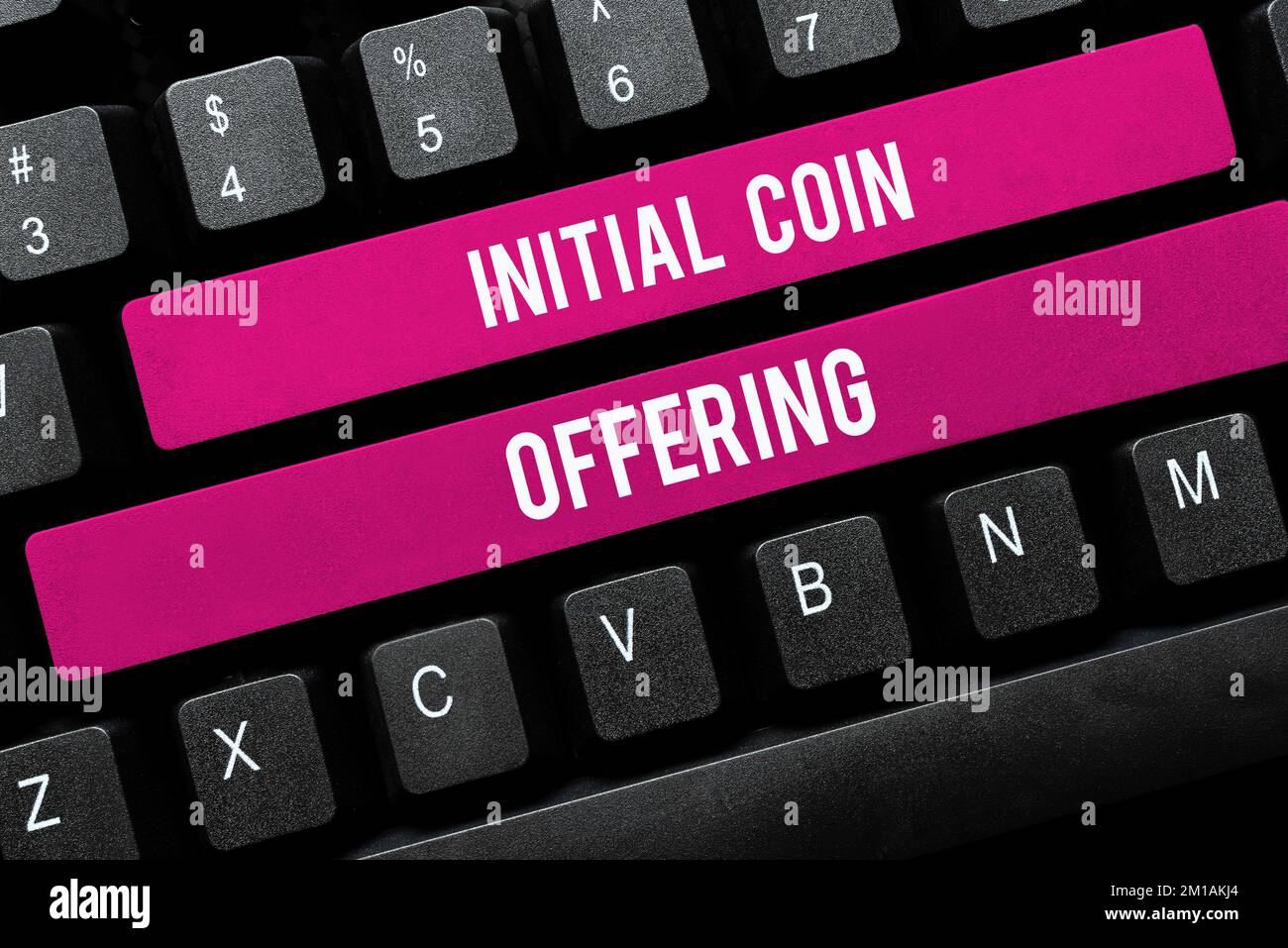 Text caption presenting Initial Coin Offering. Concept meaning Is a