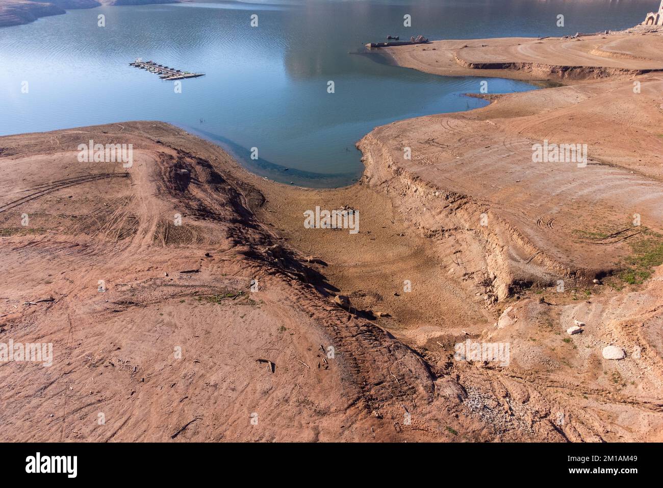 Dry lake or swamp in the process of drought and lack of rain or moisture, a global natural disaster. Climate change, Drought impact, water crisis and Stock Photo