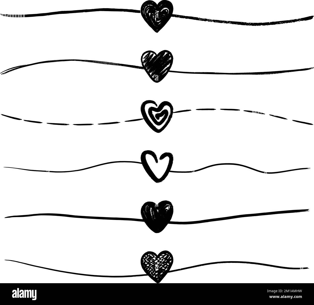 Sketch black hearts, dividers with black heart and lines. Grunge