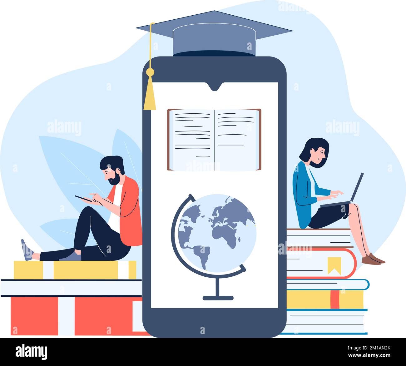 International online education, digital library in smartphone. People ...
