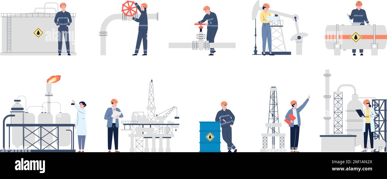 Oil gas engineering workers. Engineer refinery, petroleum industrial