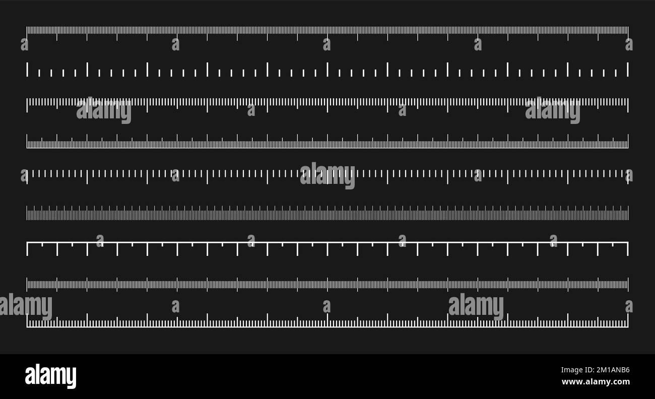 Various measurement scales with divisions. Realistic white scale for