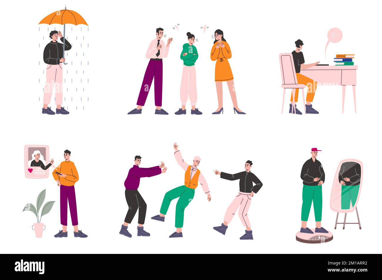Tenagers Problem Teenagers problems. Introvert men and women in despair. People unhappy ...