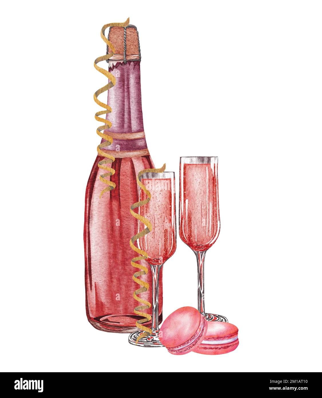 Pink champagne bottle and glass rose bubbly wine Vector Image