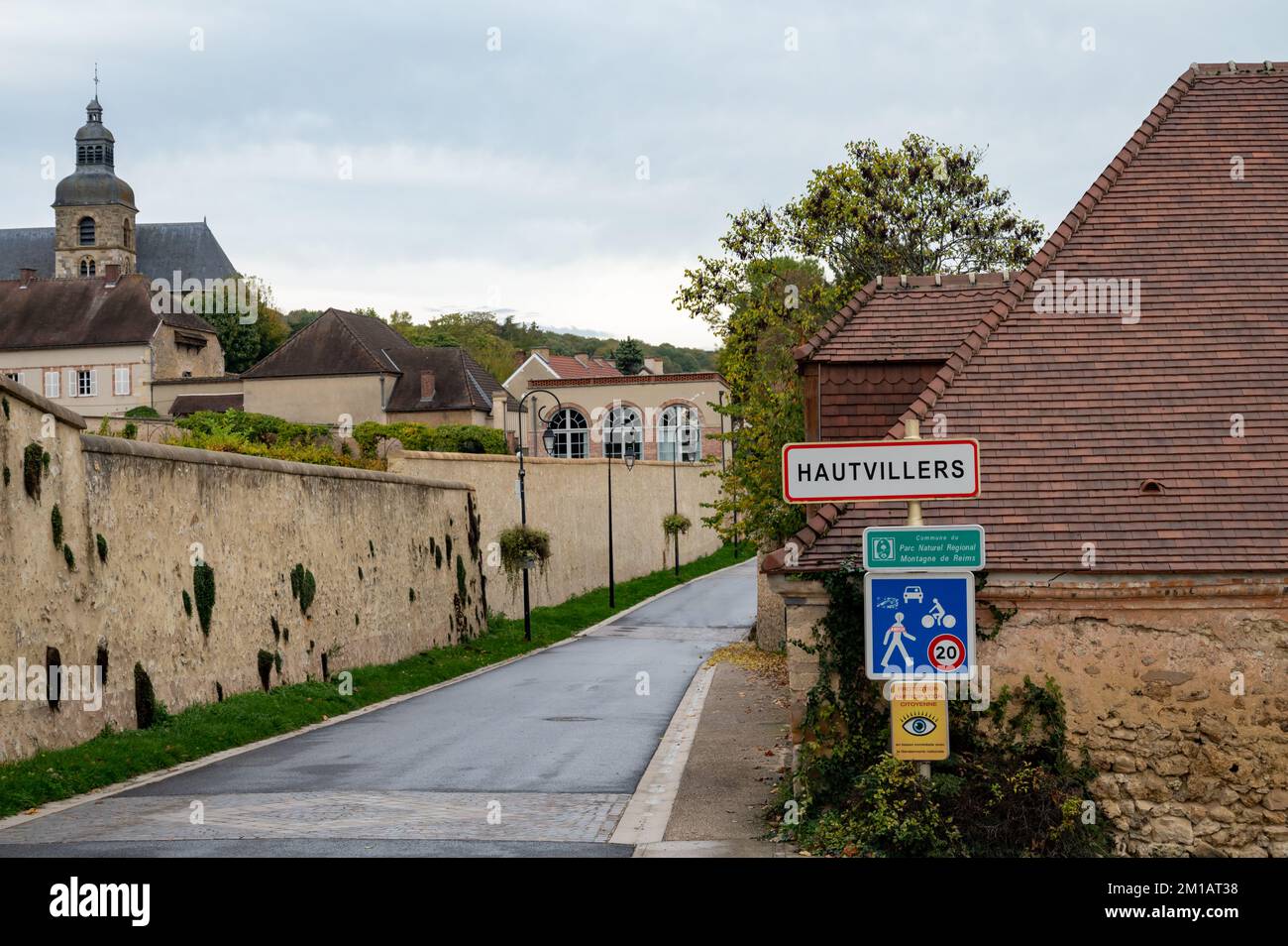 Beautiful French architecture  and houses in Champagne sparkling wine making town Hautvillers, Champagne, France Stock Photo