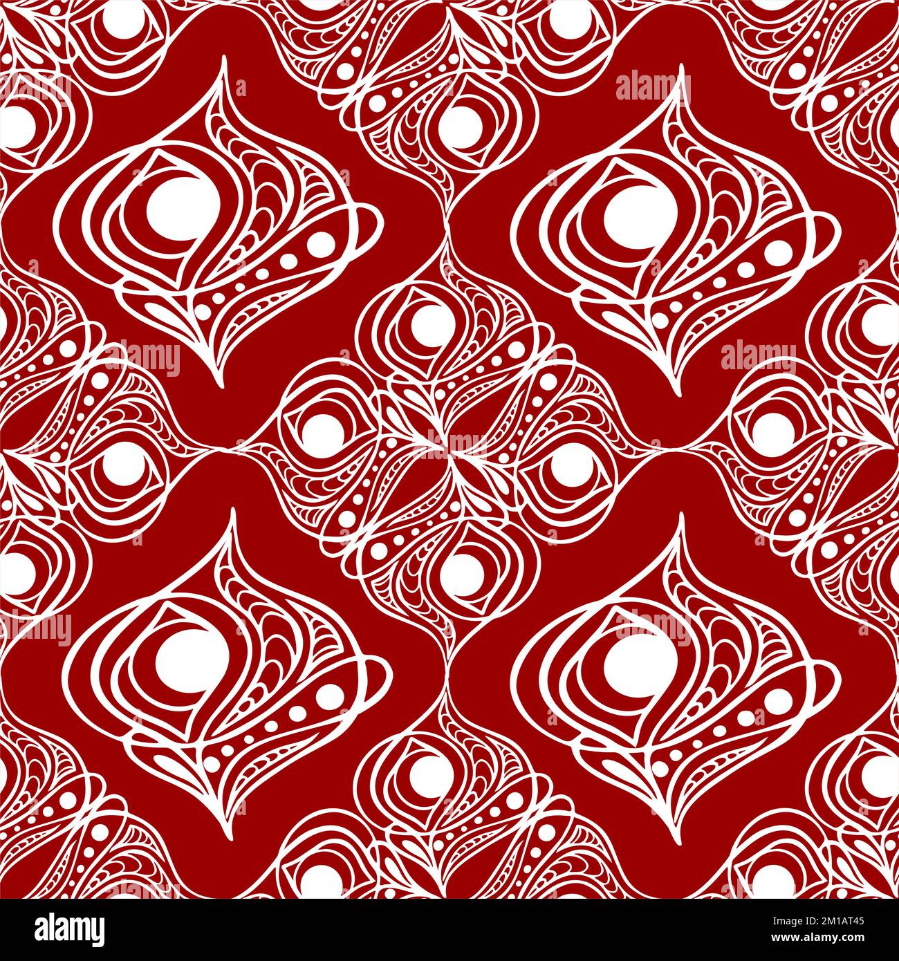 seamless tile pattern of abstract geometric white elements on a red ...